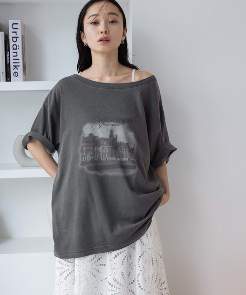 JEANASIS(ジーナシス)の「landscape ボートネックプリント TEE/492482(Tシャツ/カットソー・レディース・アイボリー/ブラック/チャコールグレー/ホワイト・MEDIUM/LARGE)」の14枚目の写真