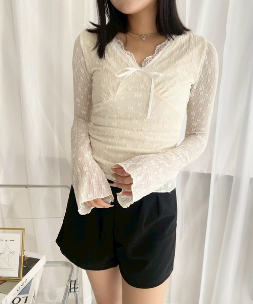 merrylatte（メリーラテ）の「ガーリーリボンレーストップス（シャツ/ブラウス・レディース・アイボリー・SMALL）」の8枚目の写真