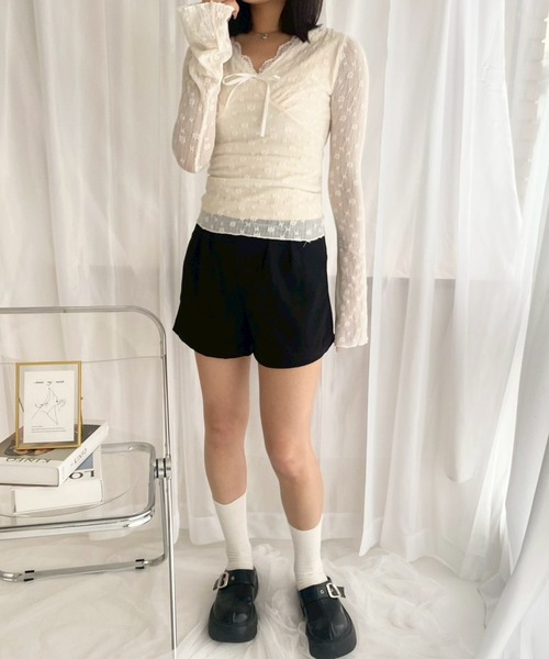 merrylatte（メリーラテ）の「ガーリーリボンレーストップス（シャツ/ブラウス・レディース・アイボリー・SMALL）」の13枚目の写真