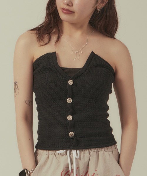 BLANK　（ブランク）の「▲Nuance Design Button Bare top/ニュアンスデザインボタンベアトップ（チューブトップ・レディース・ブラック/ホワイト・FREE）」の13枚目の写真