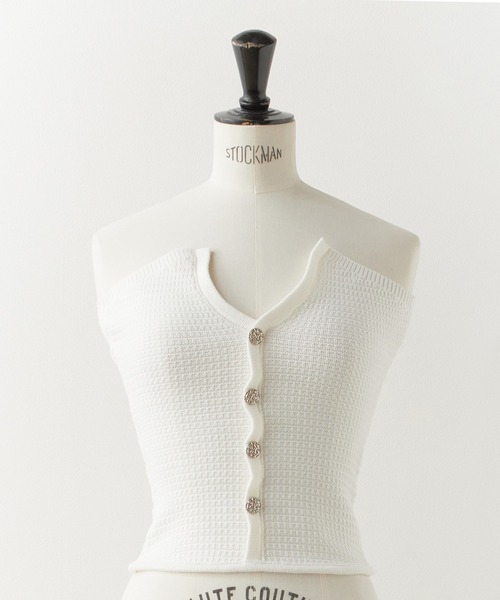 BLANK　（ブランク）の「▲Nuance Design Button Bare top/ニュアンスデザインボタンベアトップ（チューブトップ・レディース・ブラック/ホワイト・FREE）」の8枚目の写真