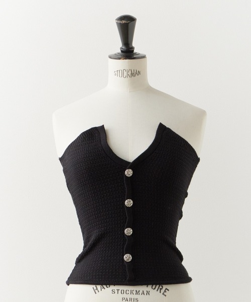 BLANK　（ブランク）の「▲Nuance Design Button Bare top/ニュアンスデザインボタンベアトップ（チューブトップ・レディース・ブラック/ホワイト・FREE）」の12枚目の写真