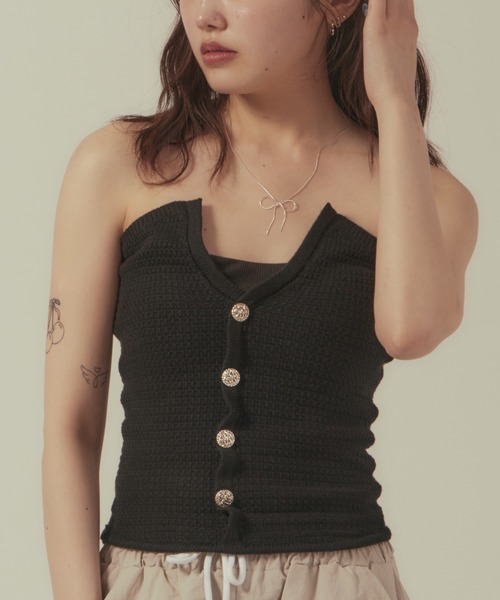 BLANK　（ブランク）の「▲Nuance Design Button Bare top/ニュアンスデザインボタンベアトップ（チューブトップ・レディース・ブラック/ホワイト・FREE）」の16枚目の写真