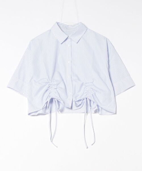 先染めストライプハーフスリーブドロストクロップドシャツ