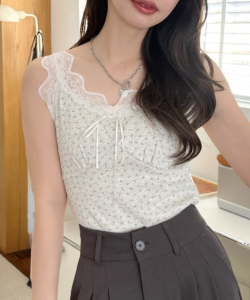 Ada.（エイダ）の「小花柄 レースデザイン キャミソール（キャミソール・レディース・アイボリー/オートミール/オフホワイト・FREE）」の19枚目の写真