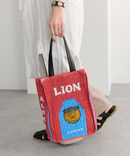 【極美品】LION COFFEE ライオン刺繍 トートバッグ　カゴ セール】LION COFFEE(ライオンコーヒー)コラボバスケットトート