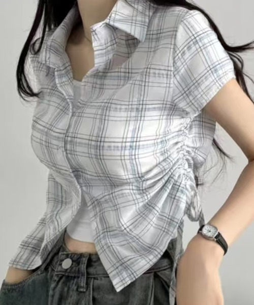 サイドシャーリングチェックシャツ