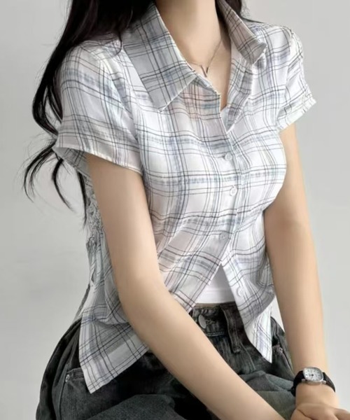 サイドシャーリングチェックシャツ