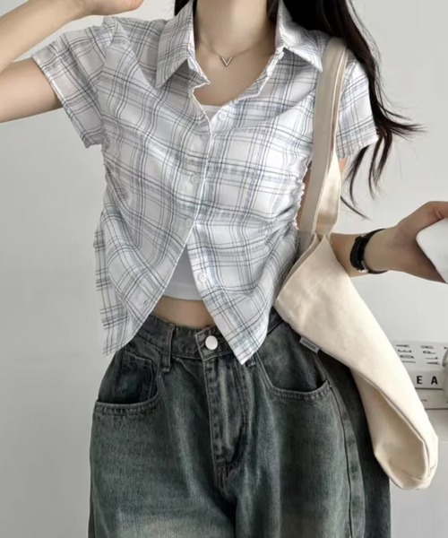 サイドシャーリングチェックシャツ