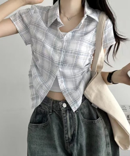 サイドシャーリングチェックシャツ