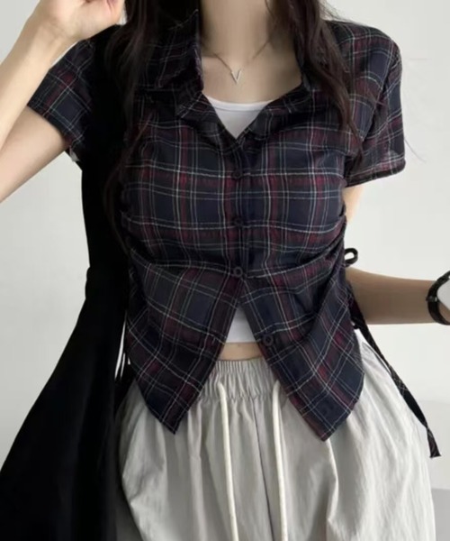 サイドシャーリングチェックシャツ
