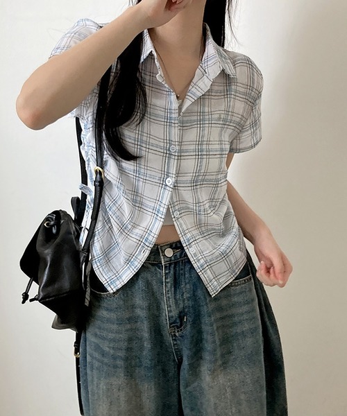 サイドシャーリングチェックシャツ