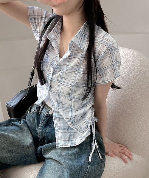 サイドシャーリングチェックシャツ