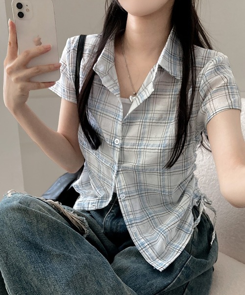 サイドシャーリングチェックシャツ