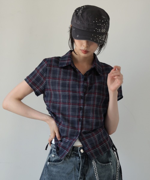 Girly Doll（ガーリードール）の「サイドシャーリングチェックシャツ（シャツ/ブラウス・レディース・ホワイト/ネイビー/ブラック・F）」の20枚目の写真