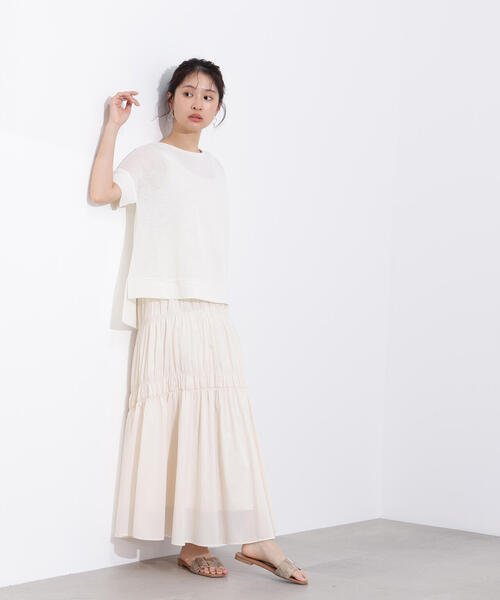 N.(N. Natural Beauty Basic)(エヌエヌナチュラルビューティーベーシック)の「シアーボクシーカットソー(Tシャツ/カットソー・レディース・ブラック/オフホワイト/杢グレー/ブラウン・MEDIUM)」の6枚目の写真