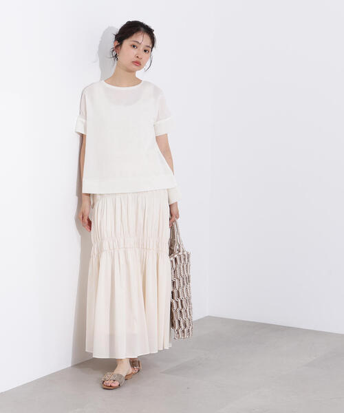 N.(N. Natural Beauty Basic)(エヌエヌナチュラルビューティーベーシック)の「シアーボクシーカットソー(Tシャツ/カットソー・レディース・ブラック/オフホワイト/杢グレー/ブラウン・MEDIUM)」の7枚目の写真