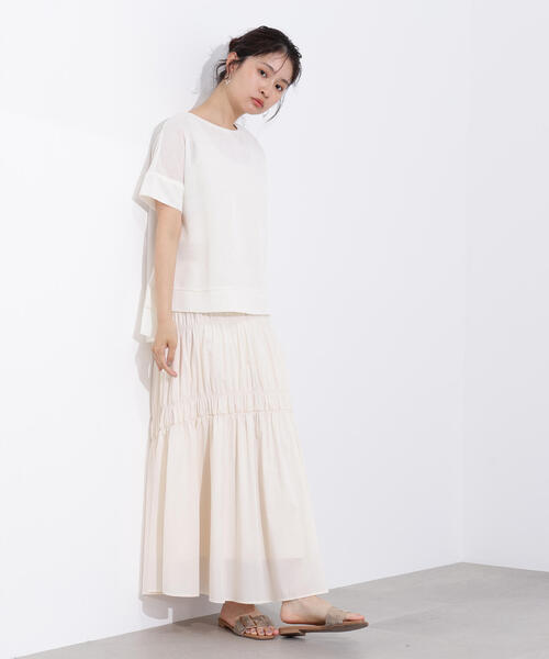 N.(N. Natural Beauty Basic)(エヌエヌナチュラルビューティーベーシック)の「シアーボクシーカットソー(Tシャツ/カットソー・レディース・ブラック/オフホワイト/杢グレー/ブラウン・MEDIUM)」の9枚目の写真