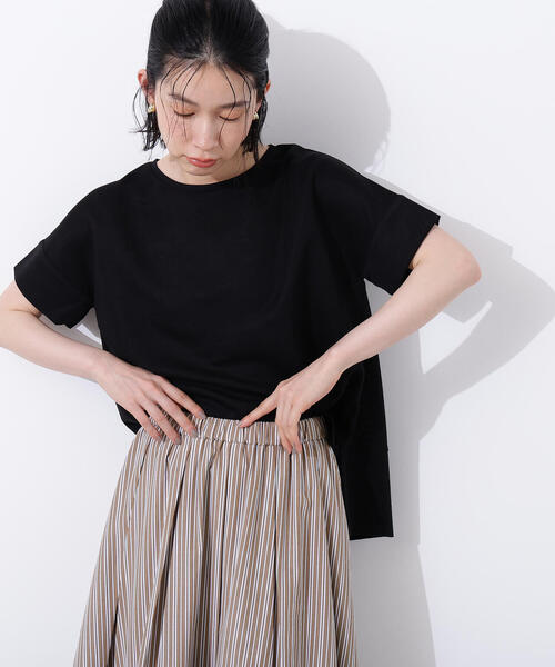 N.(N. Natural Beauty Basic)(エヌエヌナチュラルビューティーベーシック)の「シアーボクシーカットソー(Tシャツ/カットソー・レディース・ブラック/オフホワイト/杢グレー/ブラウン・MEDIUM)」の2枚目の写真