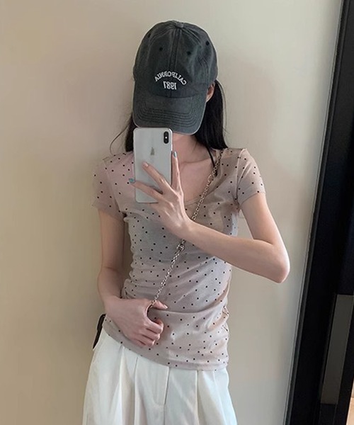HALEY PESCA(ヘーリーペスカ)の「HALEY PESCA/シースルー ドット柄半袖トップス(Tシャツ/カットソー・レディース・グレー/アイボリー・SMALL/MEDIUM)」の3枚目の写真