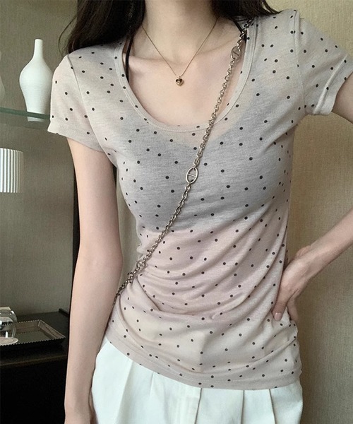 HALEY PESCA(ヘーリーペスカ)の「HALEY PESCA/シースルー ドット柄半袖トップス(Tシャツ/カットソー・レディース・グレー/アイボリー・SMALL/MEDIUM)」の4枚目の写真
