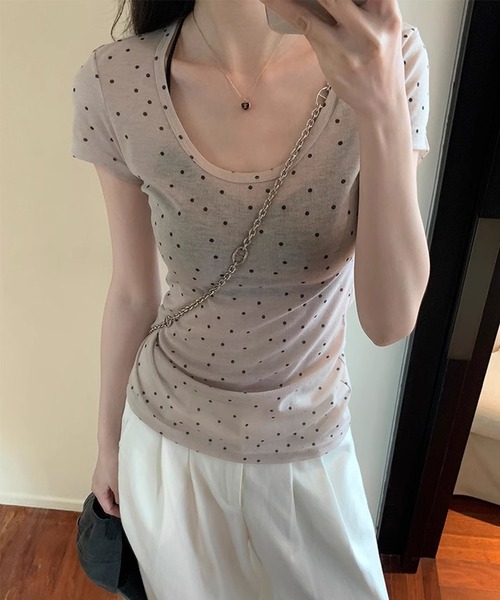HALEY PESCA(ヘーリーペスカ)の「HALEY PESCA/シースルー ドット柄半袖トップス(Tシャツ/カットソー・レディース・グレー/アイボリー・SMALL/MEDIUM)」の7枚目の写真