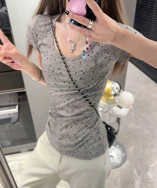 HALEY PESCA(ヘーリーペスカ)の「HALEY PESCA/シースルー ドット柄半袖トップス(Tシャツ/カットソー・レディース・グレー/アイボリー・SMALL/MEDIUM)」の8枚目の写真