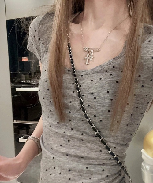 HALEY PESCA(ヘーリーペスカ)の「HALEY PESCA/シースルー ドット柄半袖トップス(Tシャツ/カットソー・レディース・グレー/アイボリー・SMALL/MEDIUM)」の14枚目の写真