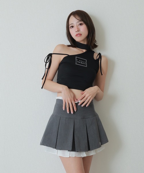 M DOLLY（エムドリー）の「*M DOLLY original* pleat layered mini skirt/プリーツレイヤードミニスカート（スカート・レディース・グレー/ベージュ・XS/S/M）」の6枚目の写真