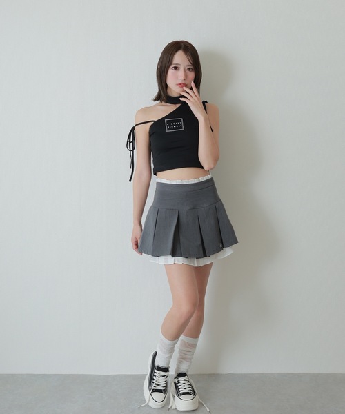 M DOLLY（エムドリー）の「*M DOLLY original* pleat layered mini skirt/プリーツレイヤードミニスカート（スカート・レディース・グレー/ベージュ・XS/S/M）」の7枚目の写真