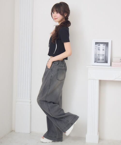 ems excite（エムズエキサイト）の「【新色追加】サイド切替ワイドPT（デニムパンツ・レディース・ブルー系その他5/ライトブルー/オフホワイト/ブラック・FREE）」の21枚目の写真