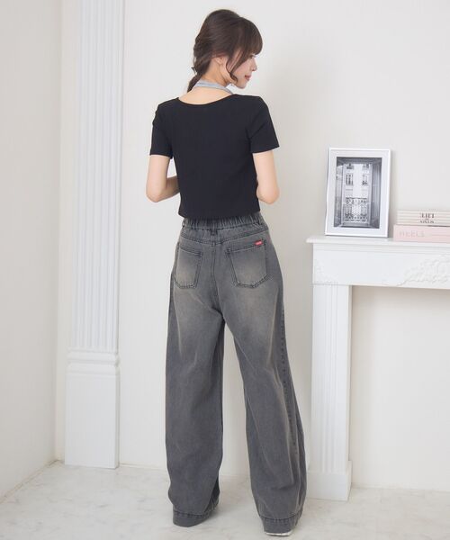 ems excite（エムズエキサイト）の「【新色追加】サイド切替ワイドPT（デニムパンツ・レディース・ブルー系その他5/ライトブルー/オフホワイト/ブラック・FREE）」の22枚目の写真