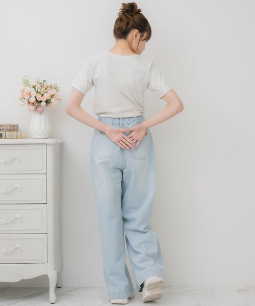 ems excite（エムズエキサイト）の「【新色追加】サイド切替ワイドPT（デニムパンツ・レディース・ブルー系その他5/ライトブルー/オフホワイト/ブラック・FREE）」の5枚目の写真