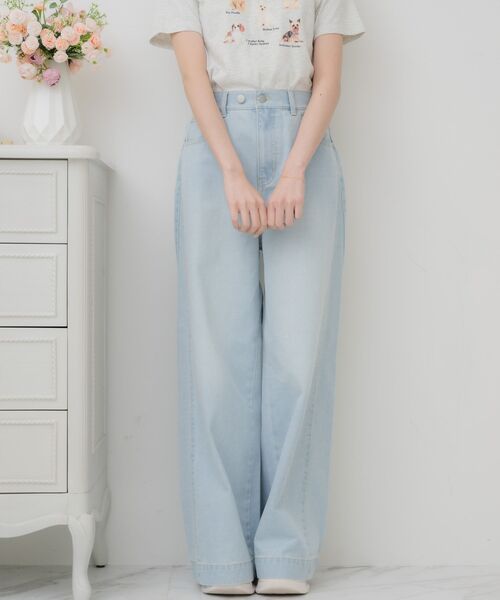 ems excite（エムズエキサイト）の「【新色追加】サイド切替ワイドPT（デニムパンツ・レディース・ブルー系その他5/ライトブルー/オフホワイト/ブラック・FREE）」の6枚目の写真