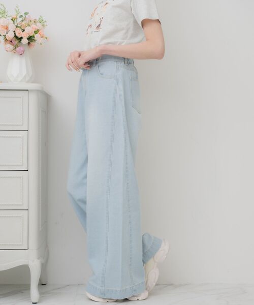 ems excite（エムズエキサイト）の「【新色追加】サイド切替ワイドPT（デニムパンツ・レディース・ブルー系その他5/ライトブルー/オフホワイト/ブラック・FREE）」の8枚目の写真