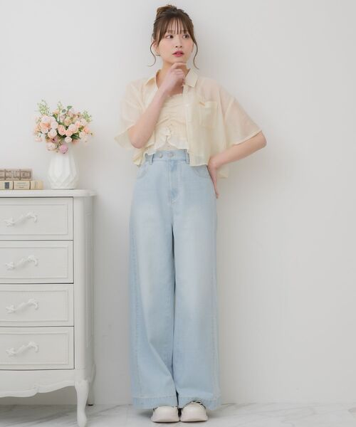 ems excite（エムズエキサイト）の「【新色追加】サイド切替ワイドPT（デニムパンツ・レディース・ブルー系その他5/ライトブルー/オフホワイト/ブラック・FREE）」の10枚目の写真