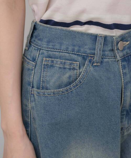 ems excite（エムズエキサイト）の「【新色追加】サイド切替ワイドPT（デニムパンツ・レディース・ブルー系その他5/ライトブルー/オフホワイト/ブラック・FREE）」の14枚目の写真