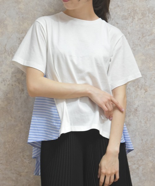 axes femme(アクシーズファム)の「ストライプ切替プルオーバー(Tシャツ/カットソー・レディース・ブラック/ホワイト・FREE)」の2枚目の写真