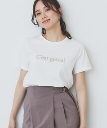 パール調刺繍ロゴTシャツ【汗ジミ防止/吸水速乾/接触冷感/UVケア/洗濯機洗い可】