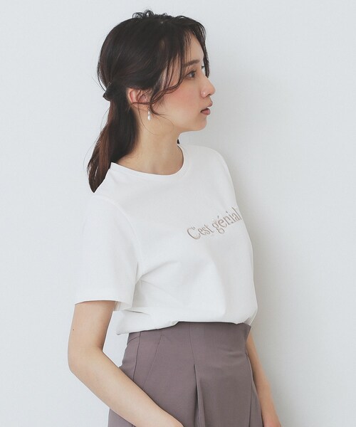 index(インデックス)の「パール調刺繍ロゴTシャツ【汗ジミ防止/吸水速乾/接触冷感/UVケア/洗濯機洗い可】(Tシャツ/カットソー・レディース・ブラック/ナチュラル/オフホワイト・36/38/40/42)」の9枚目の写真