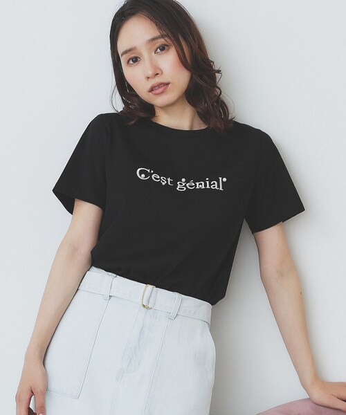index(インデックス)の「パール調刺繍ロゴTシャツ【汗ジミ防止/吸水速乾/接触冷感/UVケア/洗濯機洗い可】(Tシャツ/カットソー・レディース・ブラック/ナチュラル/オフホワイト・36/38/40/42)」の5枚目の写真