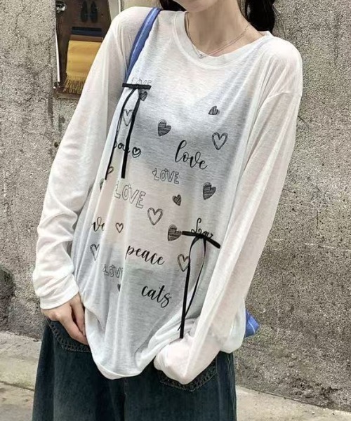 Achic（アシック）の「リボン付きハートロゴプリントロンT（Tシャツ/カットソー・レディース・ホワイト/ブラック・M）」の22枚目の写真