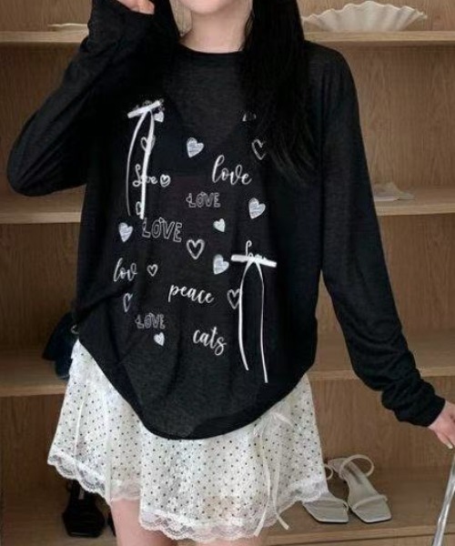 Achic（アシック）の「リボン付きハートロゴプリントロンT（Tシャツ/カットソー・レディース・ホワイト/ブラック・M）」の21枚目の写真