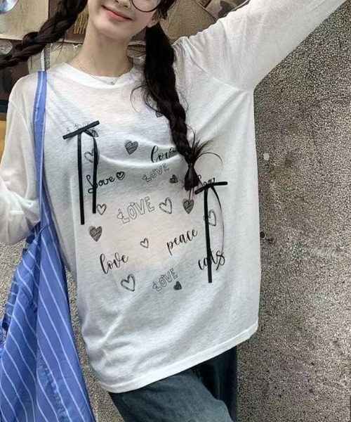 Achic（アシック）の「リボン付きハートロゴプリントロンT（Tシャツ/カットソー・レディース・ホワイト/ブラック・M）」の20枚目の写真