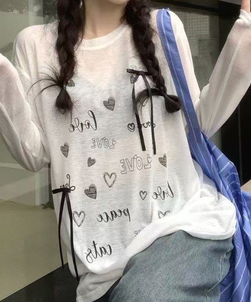 Achic（アシック）の「リボン付きハートロゴプリントロンT（Tシャツ/カットソー・レディース・ホワイト/ブラック・M）」の16枚目の写真