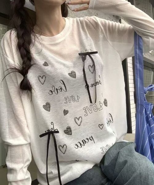 Achic（アシック）の「リボン付きハートロゴプリントロンT（Tシャツ/カットソー・レディース・ホワイト/ブラック・M）」の15枚目の写真