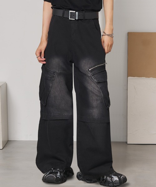 SEN TOKYO（セントーキョー）の「ヴィンテージワイドカーゴデニム（デニムパンツ・メンズ・ブラック/ブルー・M/L/XL）」の2枚目の写真