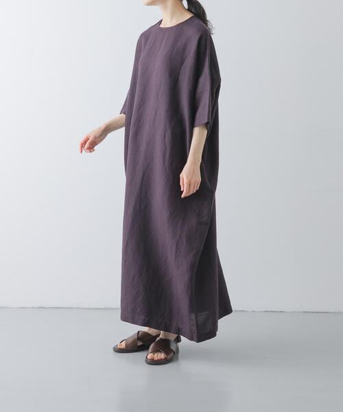 かぐれ（カグレ）の「『2サイズ展開』リネンレーヨンワイドワンピース（ワンピース・レディース・スミクロ/チャコールグレー/ライトカーキ・1/0）」の3枚目の写真