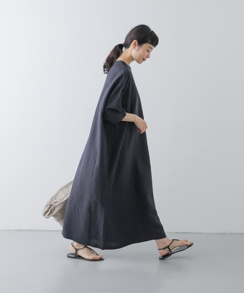 かぐれ 24SS リネン レーヨン ワイド ワンピース ブラック F 2サイズ展開』リネンレーヨンワイドワンピース(ワンピース