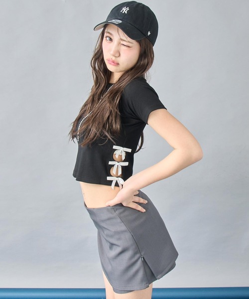 ANAP(アナップ)の「サイドリボン ミニマムTシャツ(Tシャツ/カットソー・レディース・ライトグレー/オフホワイト/ブラック・XS/S)」の8枚目の写真
